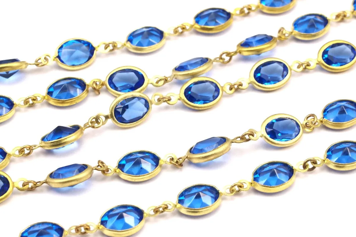 1 M Blue Swarovski Chain Raw Brass Links (7x14mm)