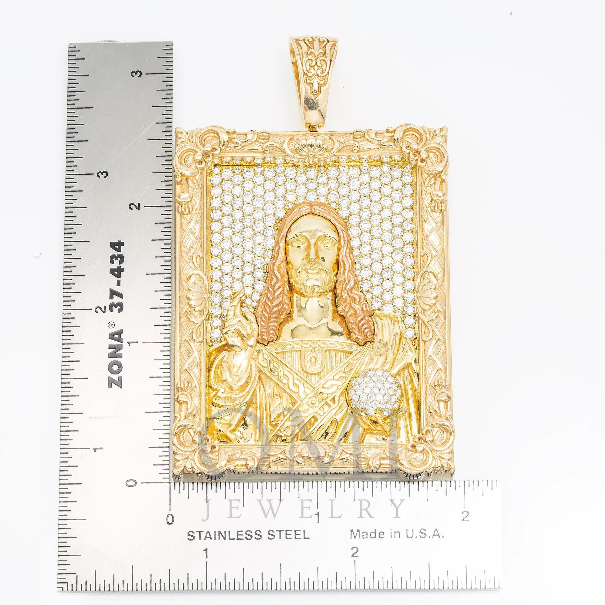 14K GOLD DIAMOND CUSTOM TWO TONE JESUS FRAME PENDANT 6.50 CT