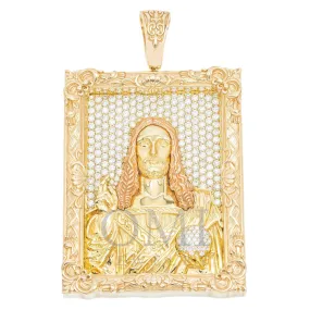 14K GOLD DIAMOND CUSTOM TWO TONE JESUS FRAME PENDANT 6.50 CT