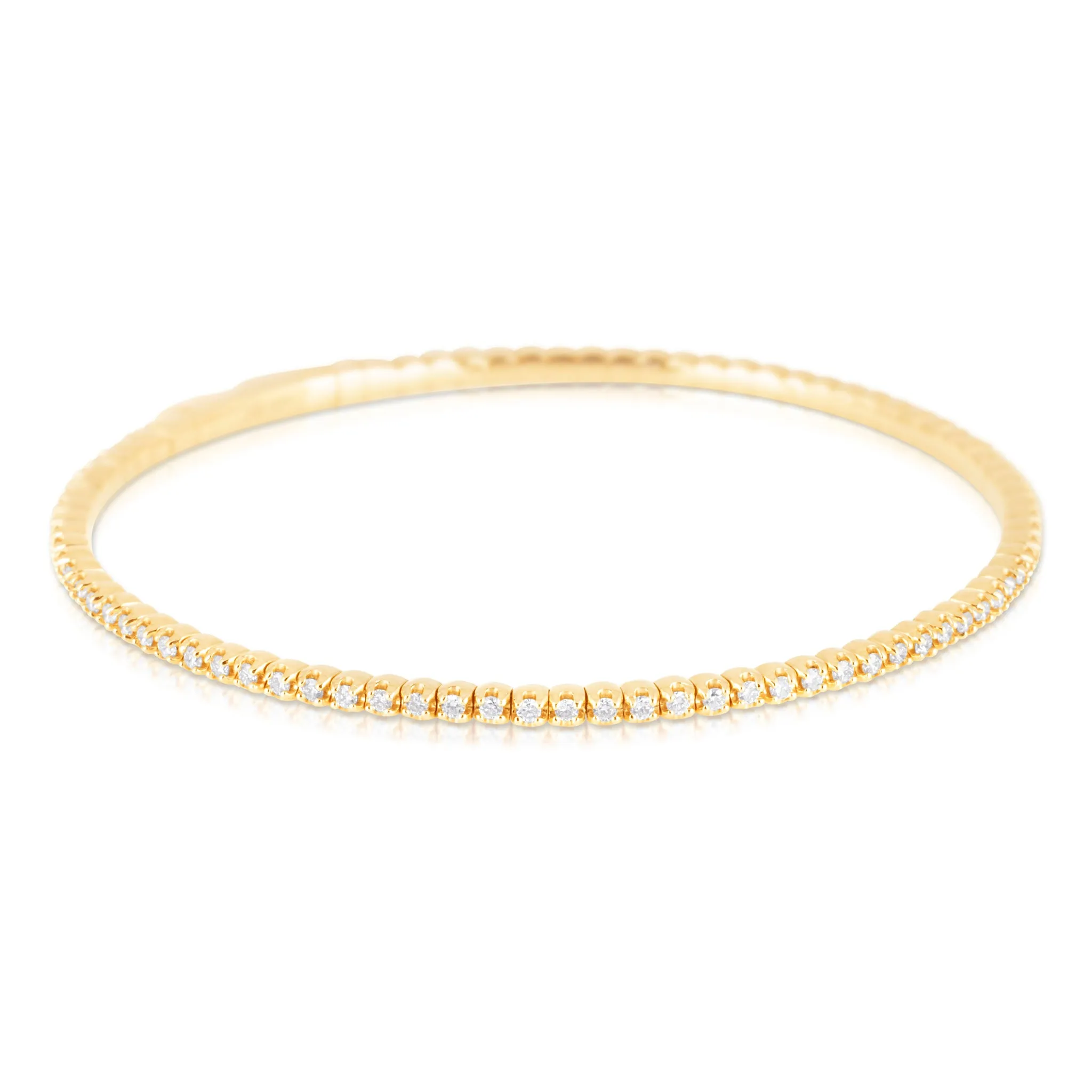 14k Yellow Gold Diamond Eternity Flexible Semi-Stiff Tennis Bracelet Bangle