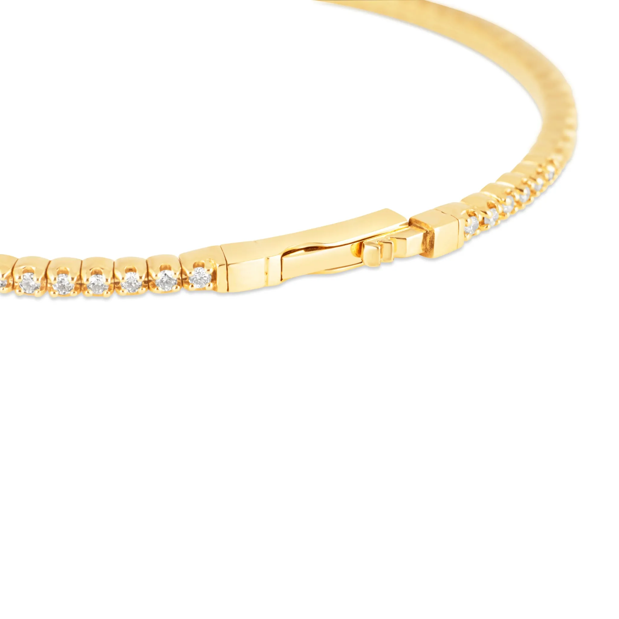 14k Yellow Gold Diamond Eternity Flexible Semi-Stiff Tennis Bracelet Bangle