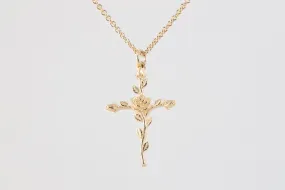 18" James Avery 14k Yellow Gold Rose Cross Pendant Necklace (8.94g.)