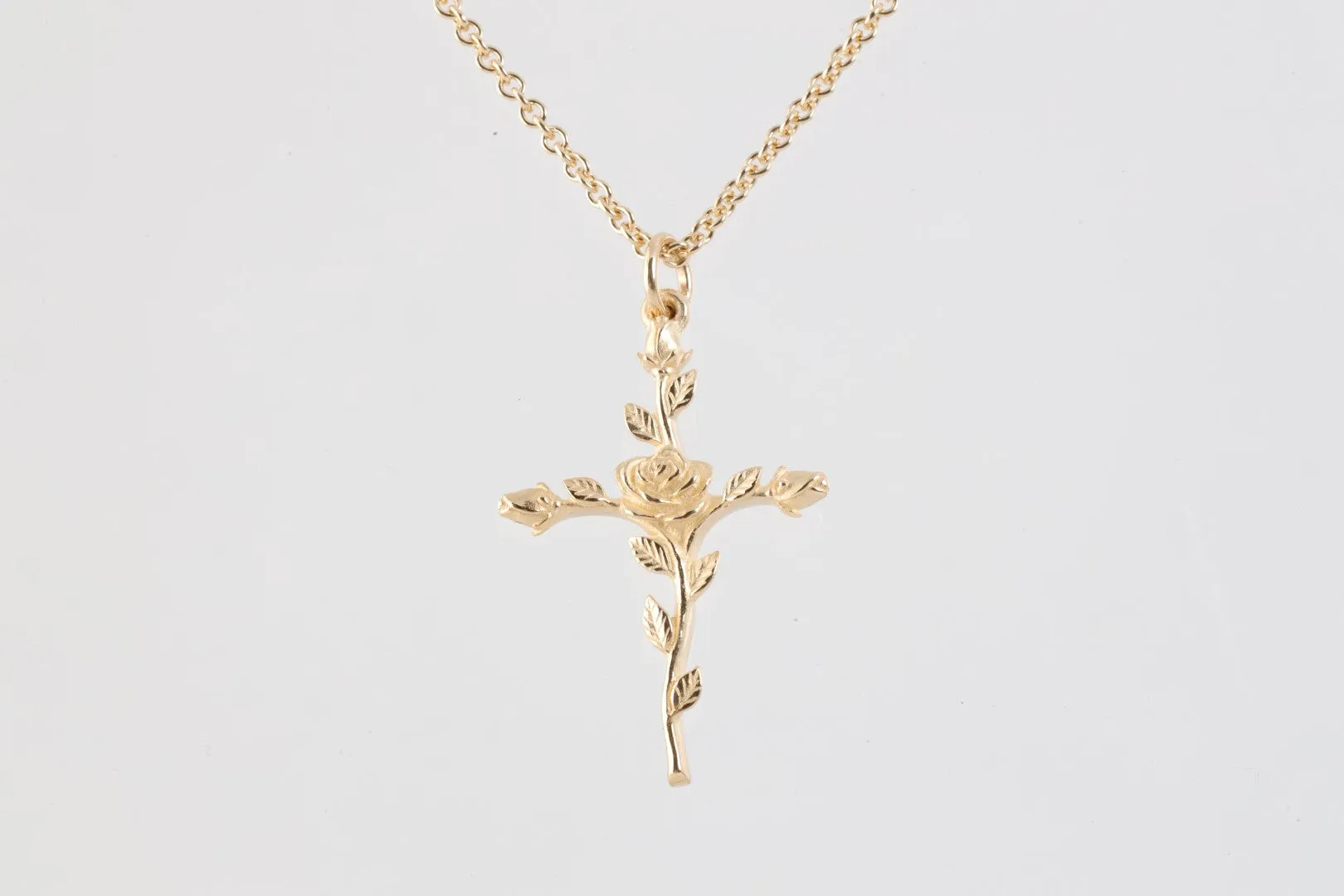 18" James Avery 14k Yellow Gold Rose Cross Pendant Necklace (8.94g.)