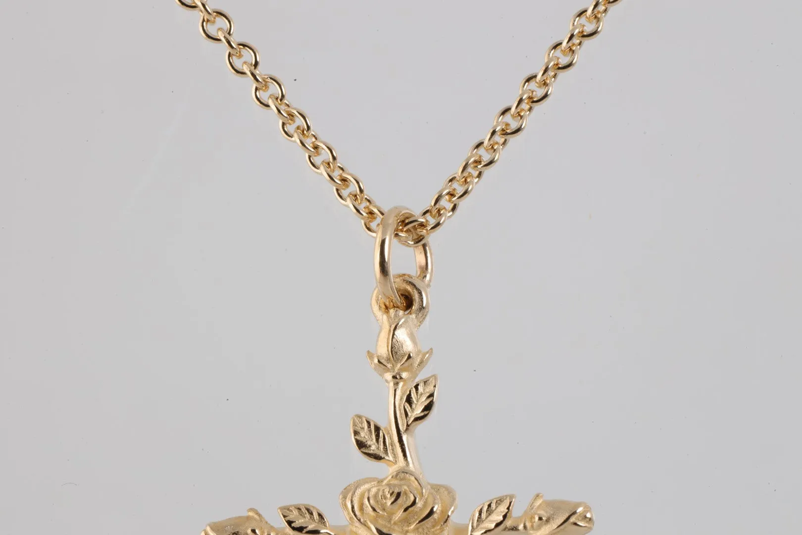 18" James Avery 14k Yellow Gold Rose Cross Pendant Necklace (8.94g.)