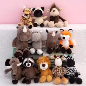 25cm Soft Animal World Plush Toys Lion Elephant Fox Raccoon Giraffe Forest Animals Appease Playmate Calm Doll Christmas Gifts