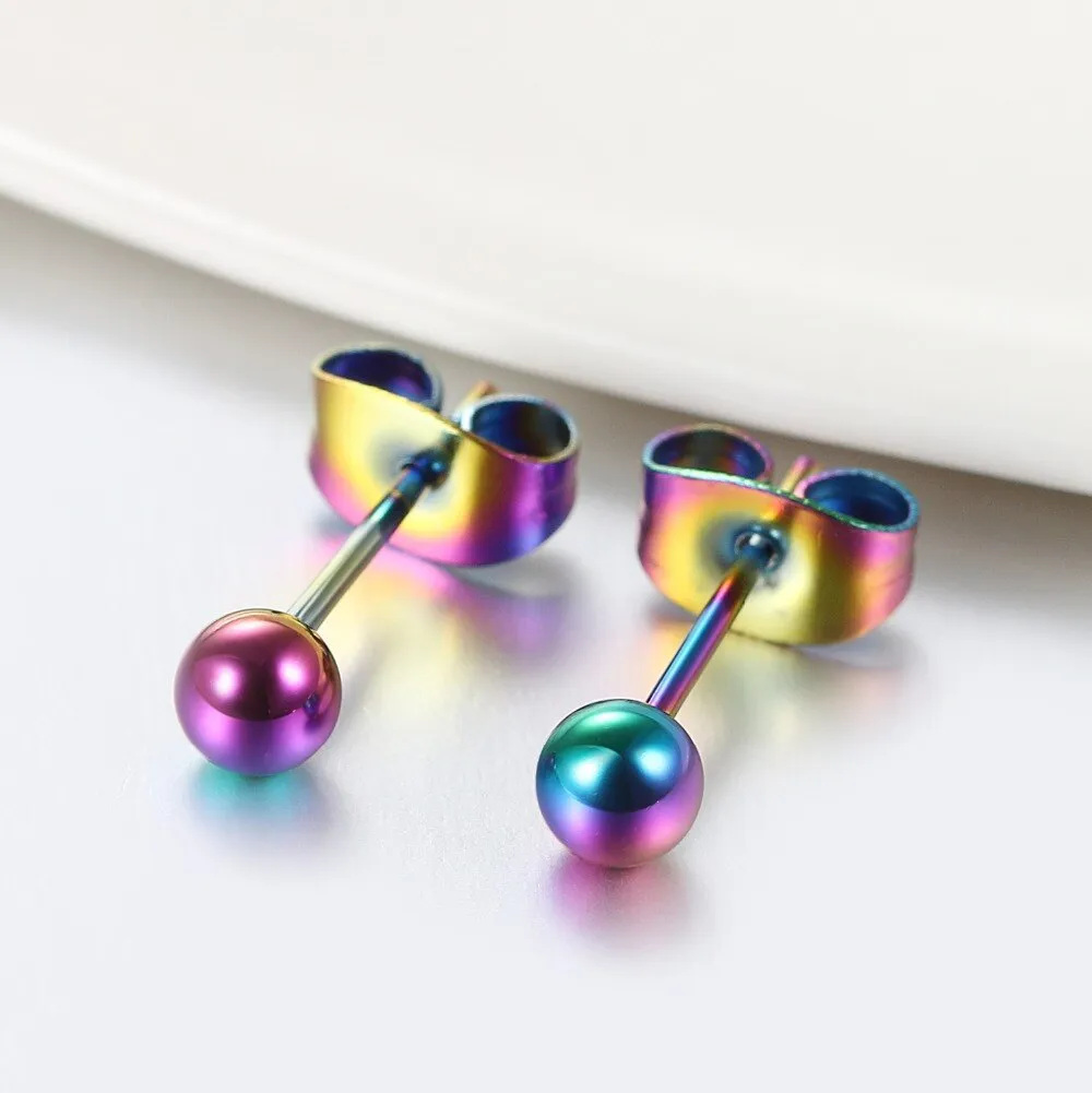 6 Pairs Ball Bead Stainless Steel Punk Stud Earrings