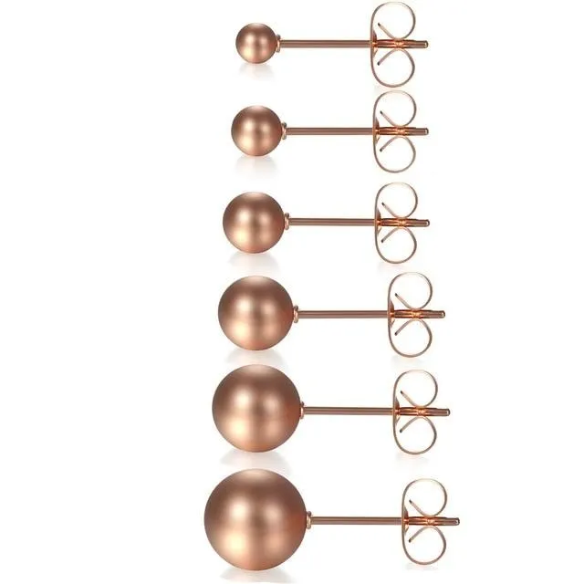 6 Pairs Ball Bead Stainless Steel Punk Stud Earrings