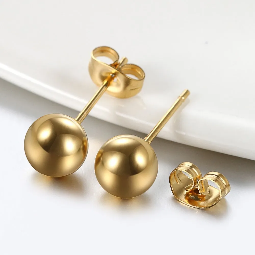 6 Pairs Ball Bead Stainless Steel Punk Stud Earrings