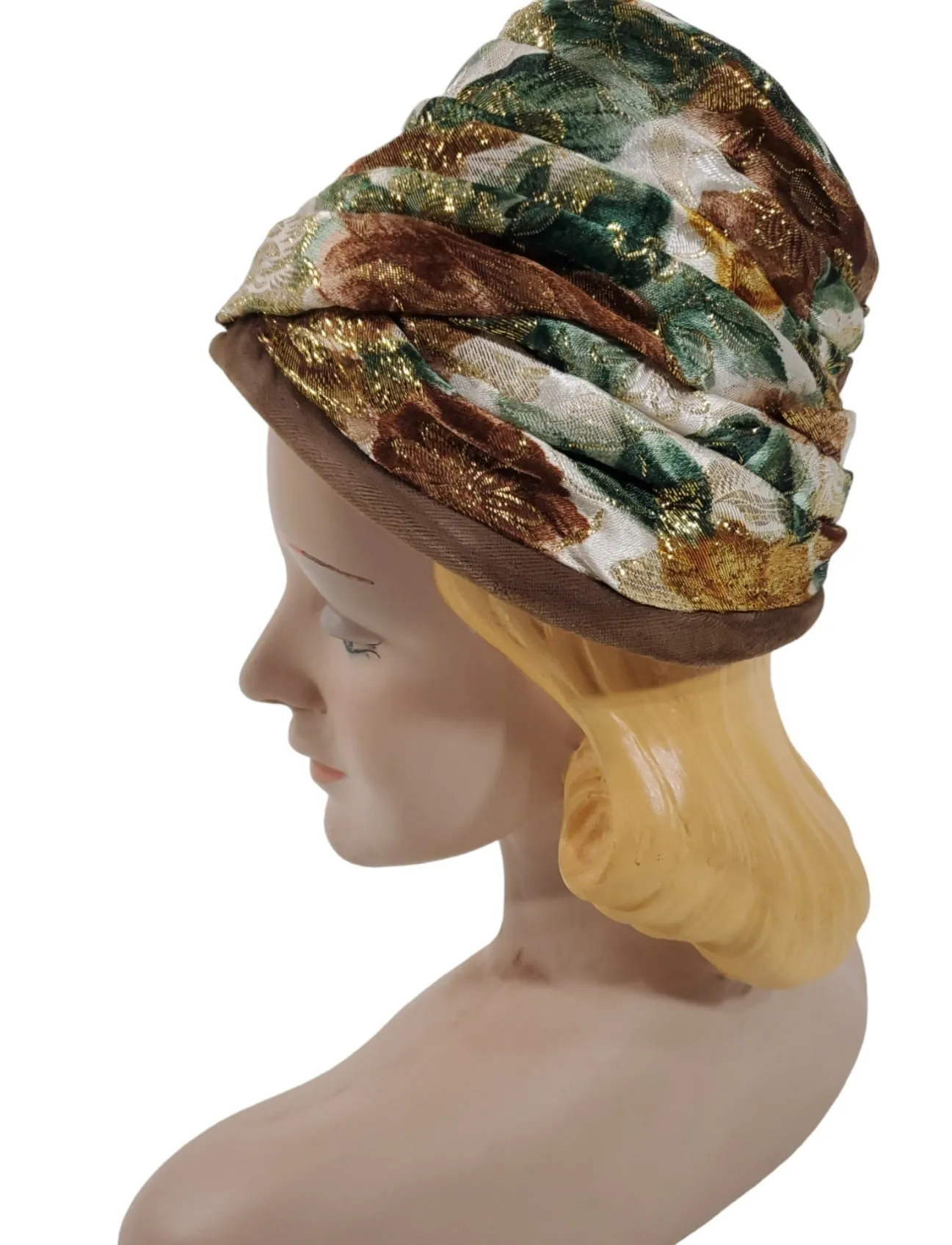 60s Beehive Turban Hat in Sparkly Autumn Colors