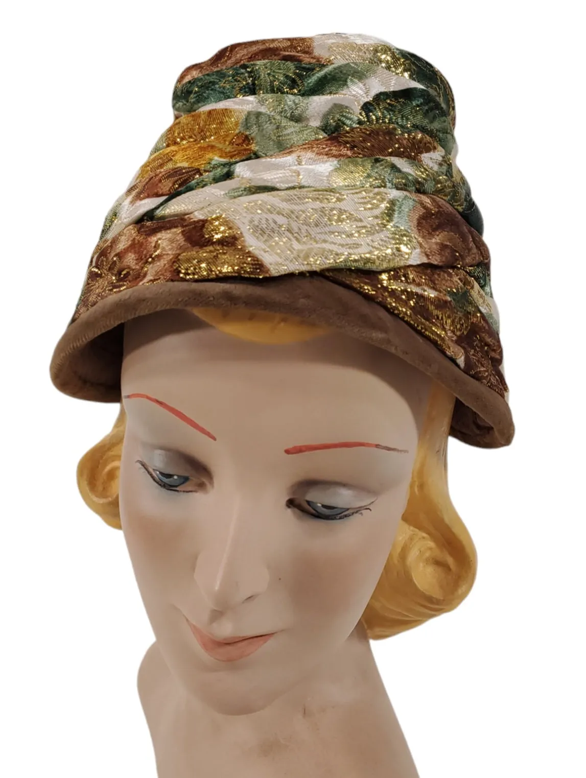 60s Beehive Turban Hat in Sparkly Autumn Colors