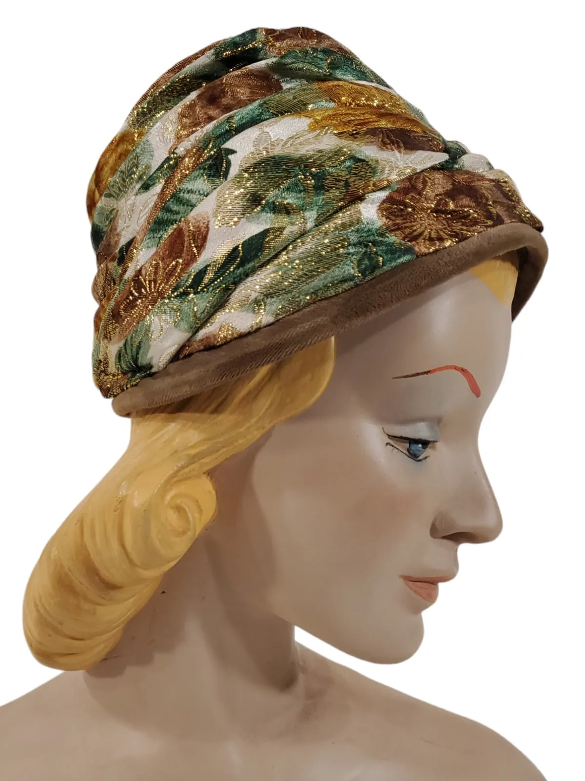 60s Beehive Turban Hat in Sparkly Autumn Colors