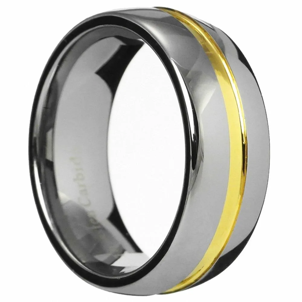 6/8mm Silver Tungsten Wedding Band Ring with Gold Groove Inlay