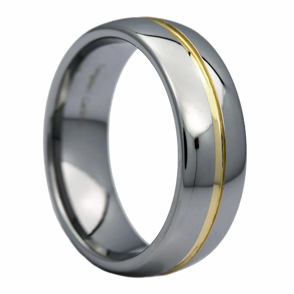 6/8mm Silver Tungsten Wedding Band Ring with Gold Groove Inlay