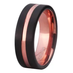 8mm Black and Rose-Gold-Plated Tungsten Carbide Wedding Band