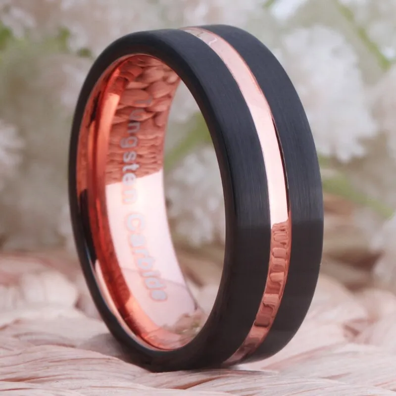 8mm Black and Rose-Gold-Plated Tungsten Carbide Wedding Band