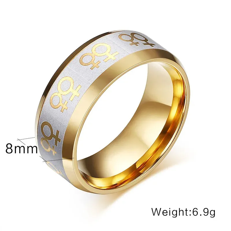 8mm Stainless Steel 18k Gold Plated Wedding Engagement Ring Promise LGBT Pride Band