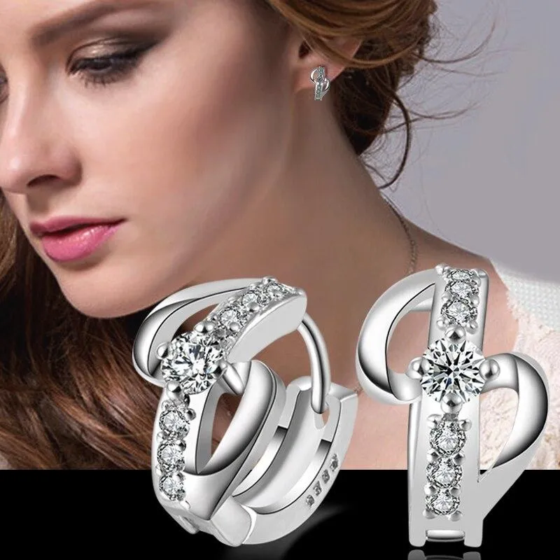 925 Sterling Silver Cross Hoop Earrings with AAA Cubic Zirconia