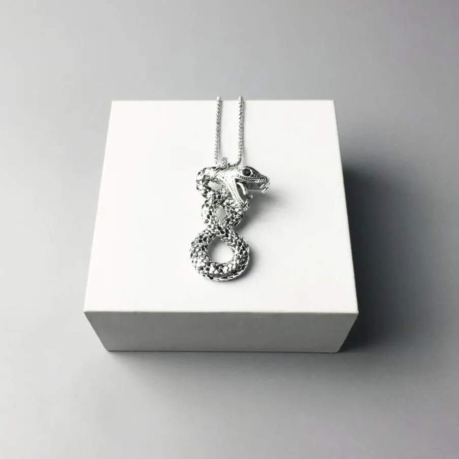 925 Sterling Silver Entangled Snake Pendant Necklace