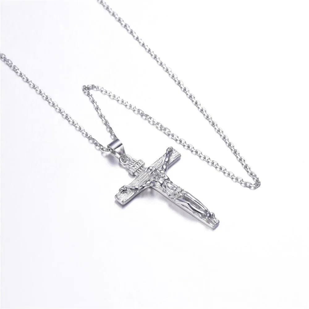 925 Sterling Silver Jesus Christ Catholic Crucifix Pendant with Chain Necklace