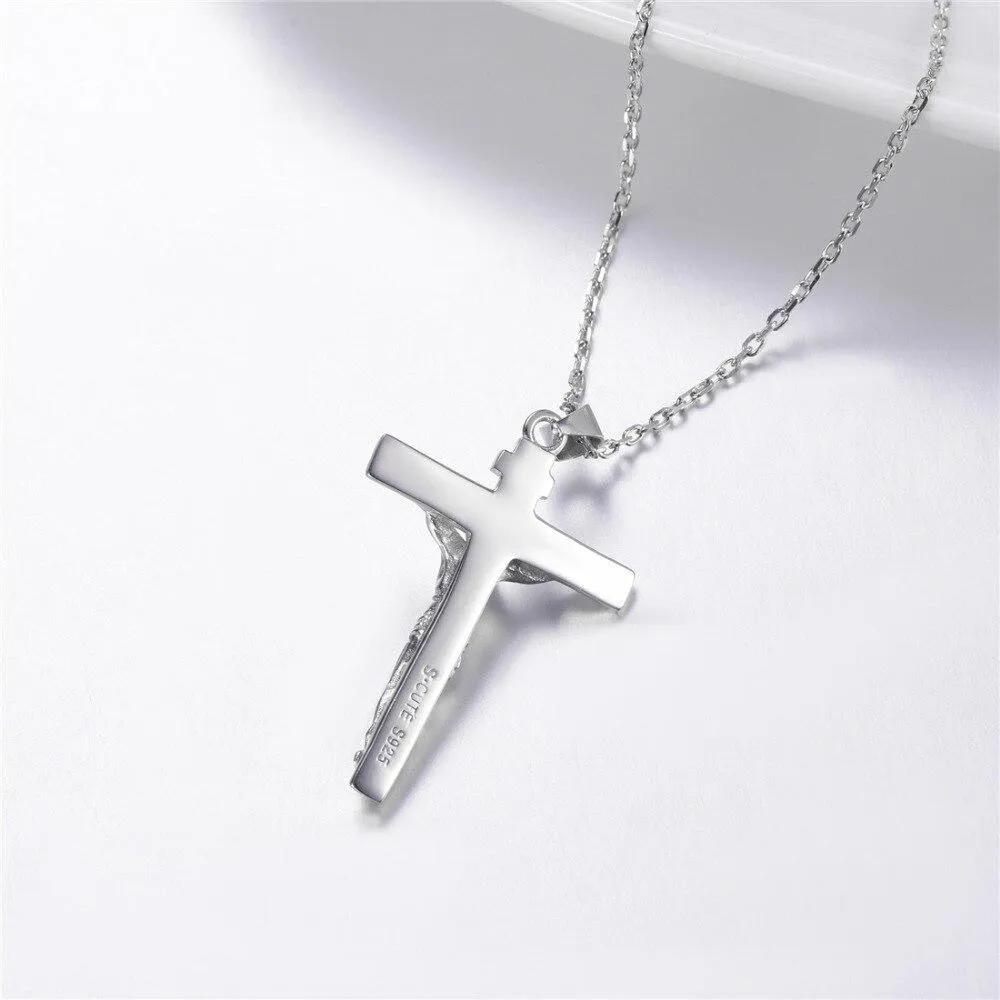 925 Sterling Silver Jesus Christ Catholic Crucifix Pendant with Chain Necklace