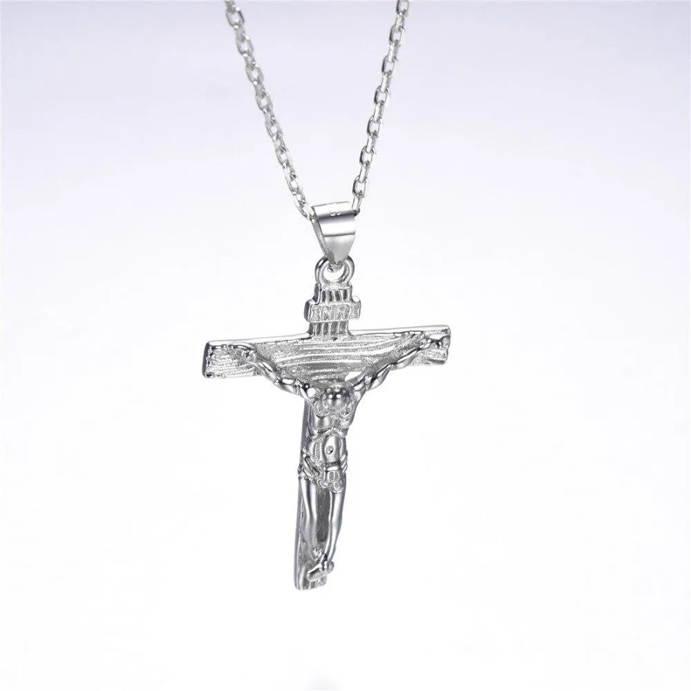 925 Sterling Silver Jesus Christ Catholic Crucifix Pendant with Chain Necklace