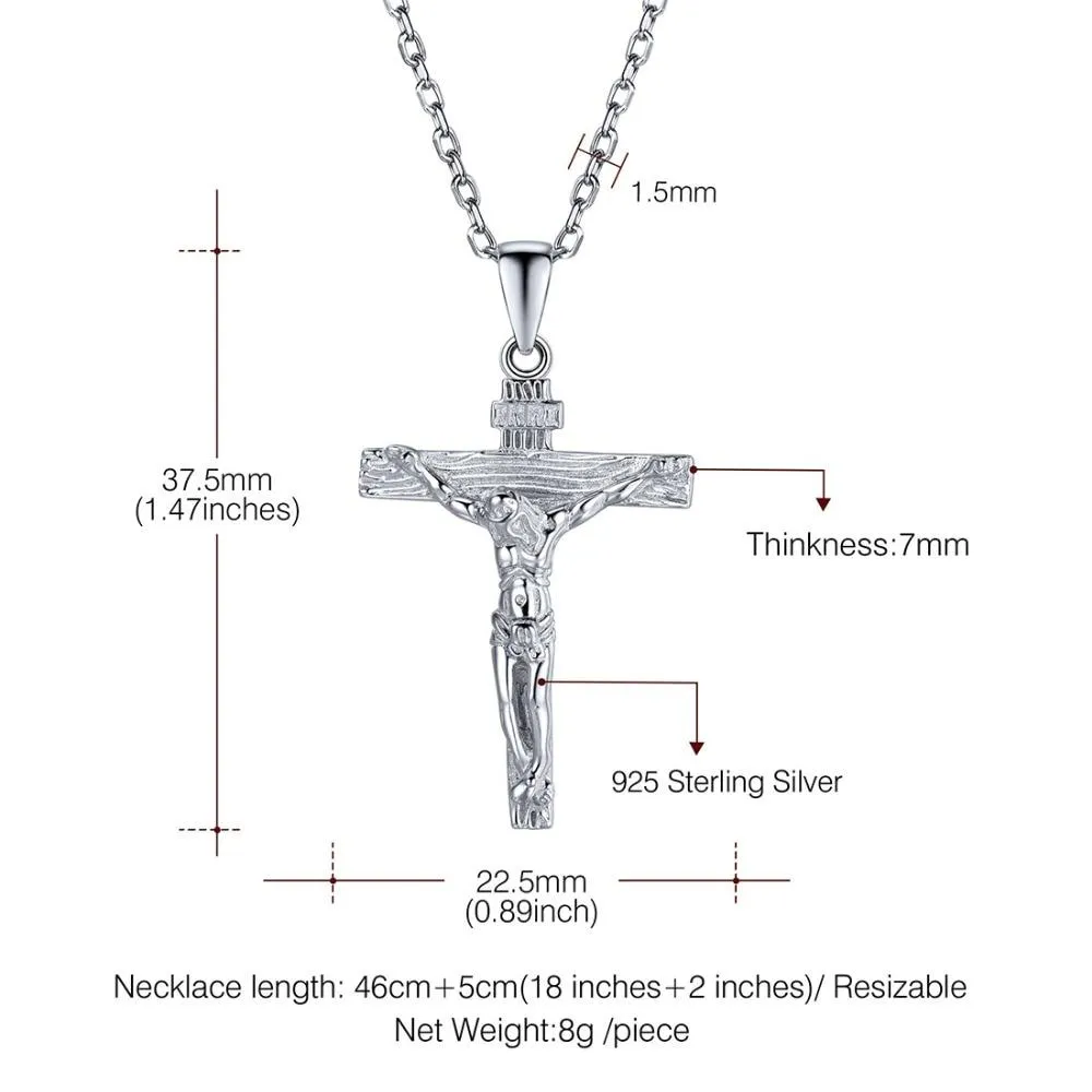 925 Sterling Silver Jesus Christ Catholic Crucifix Pendant with Chain Necklace