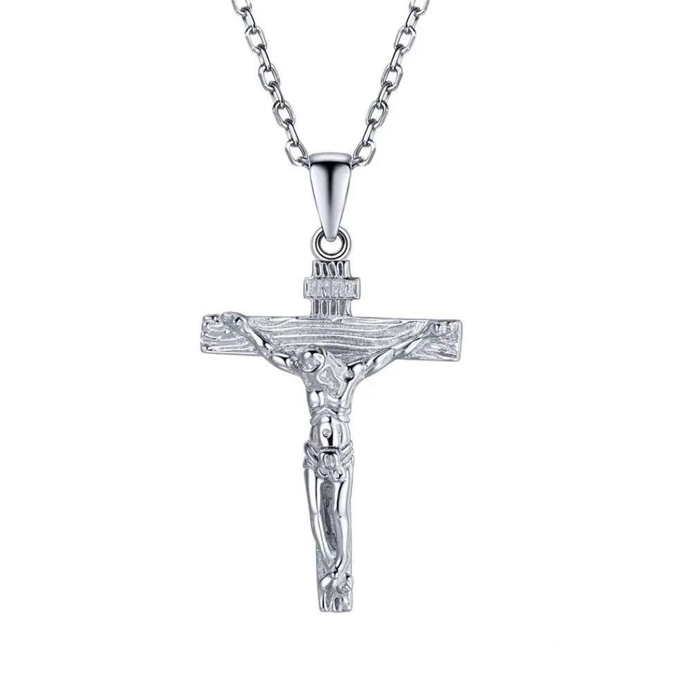 925 Sterling Silver Jesus Christ Catholic Crucifix Pendant with Chain Necklace