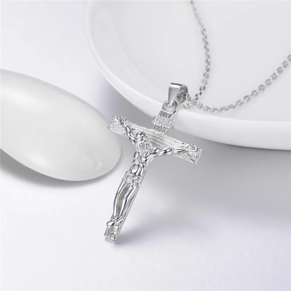 925 Sterling Silver Jesus Christ Catholic Crucifix Pendant with Chain Necklace