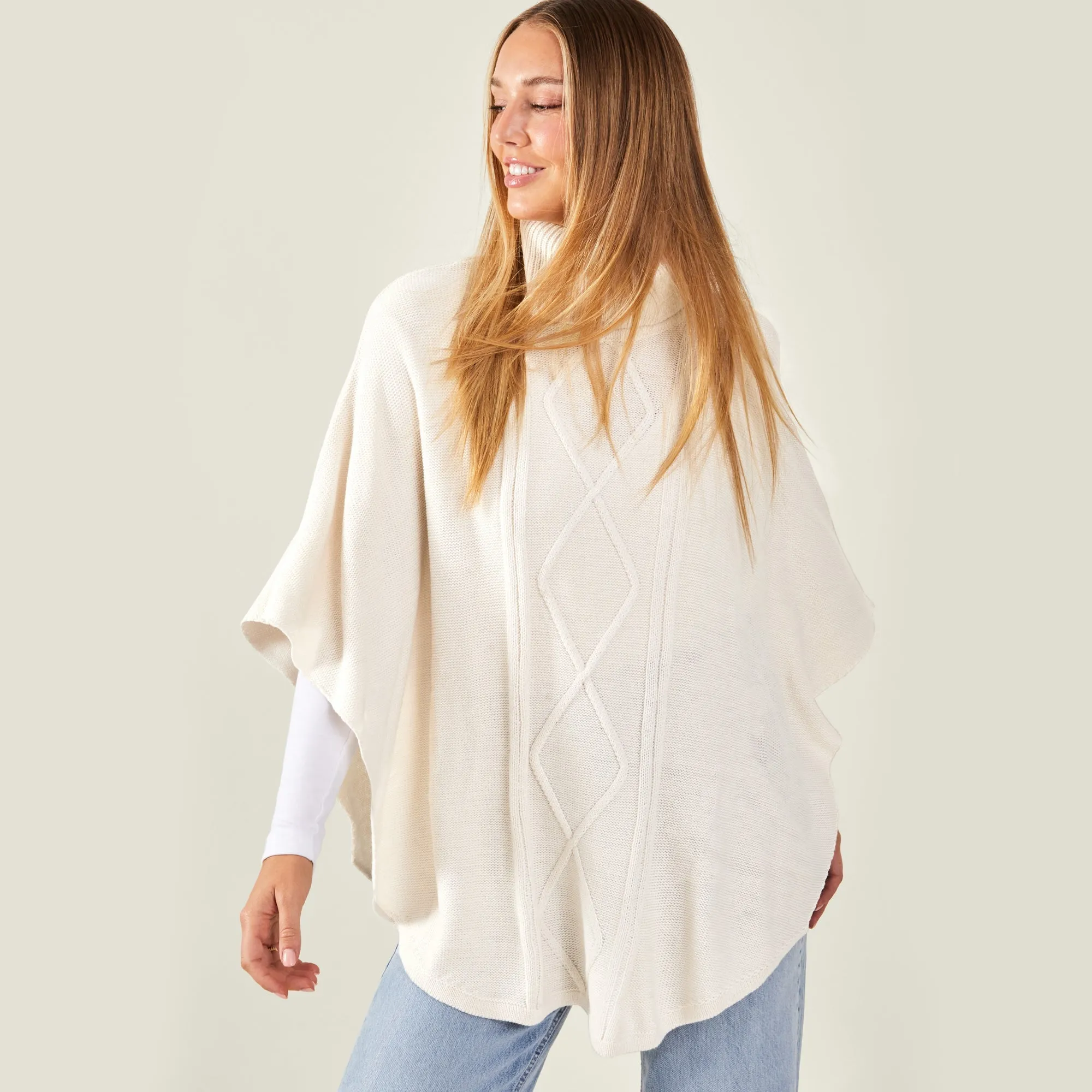 Accessorize London Women's  Natural Cable Knit Poncho