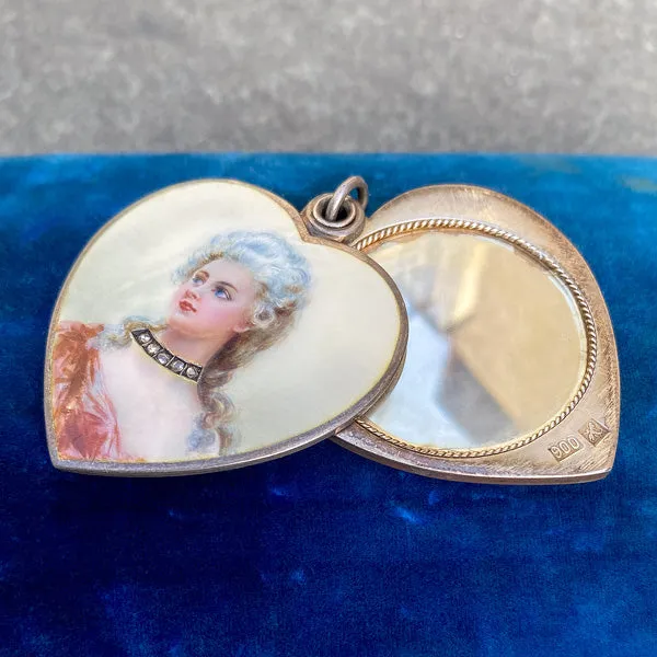 Antique Diamond Heart Locket Mirror