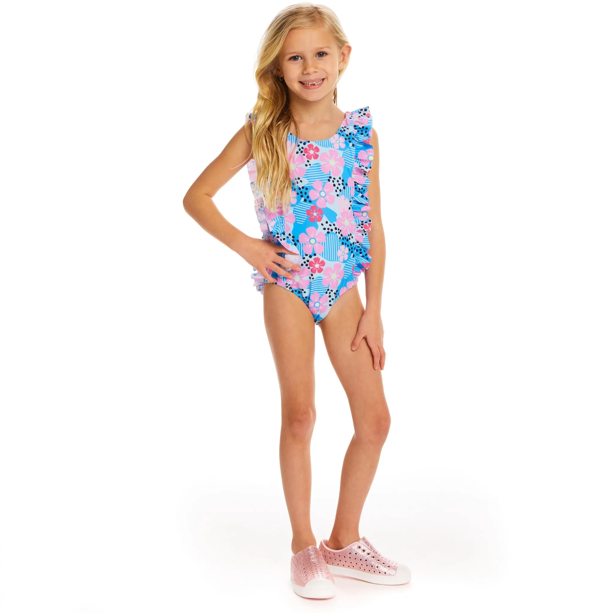 Aqua Floral Print One-Piece Swimsuit