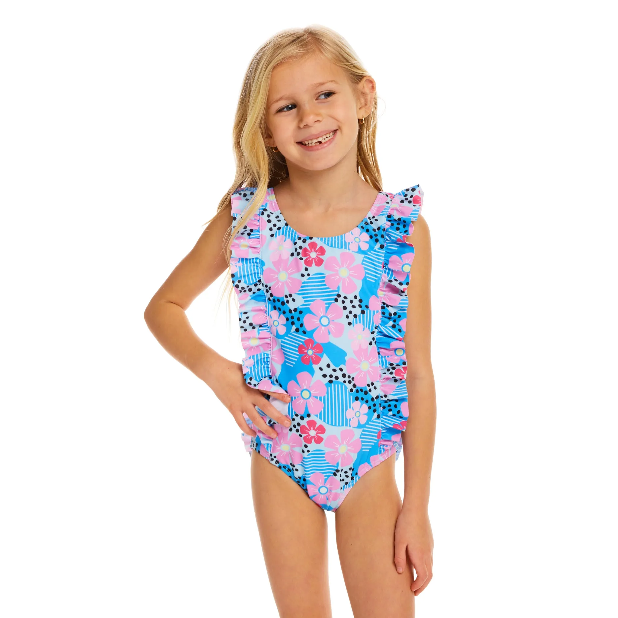 Aqua Floral Print One-Piece Swimsuit