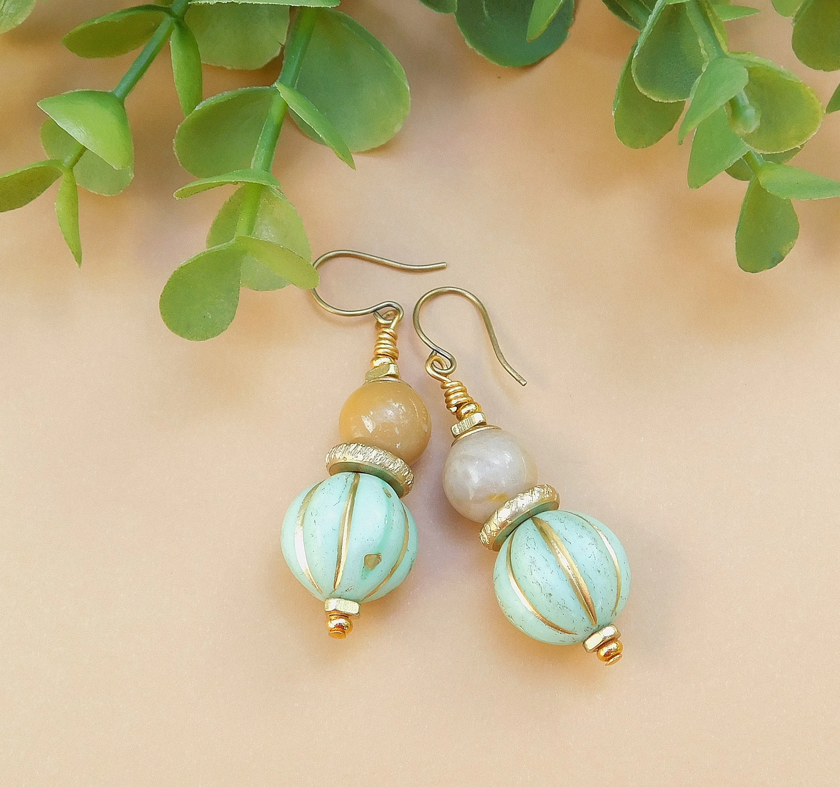 Aquamarine Czech Earrings