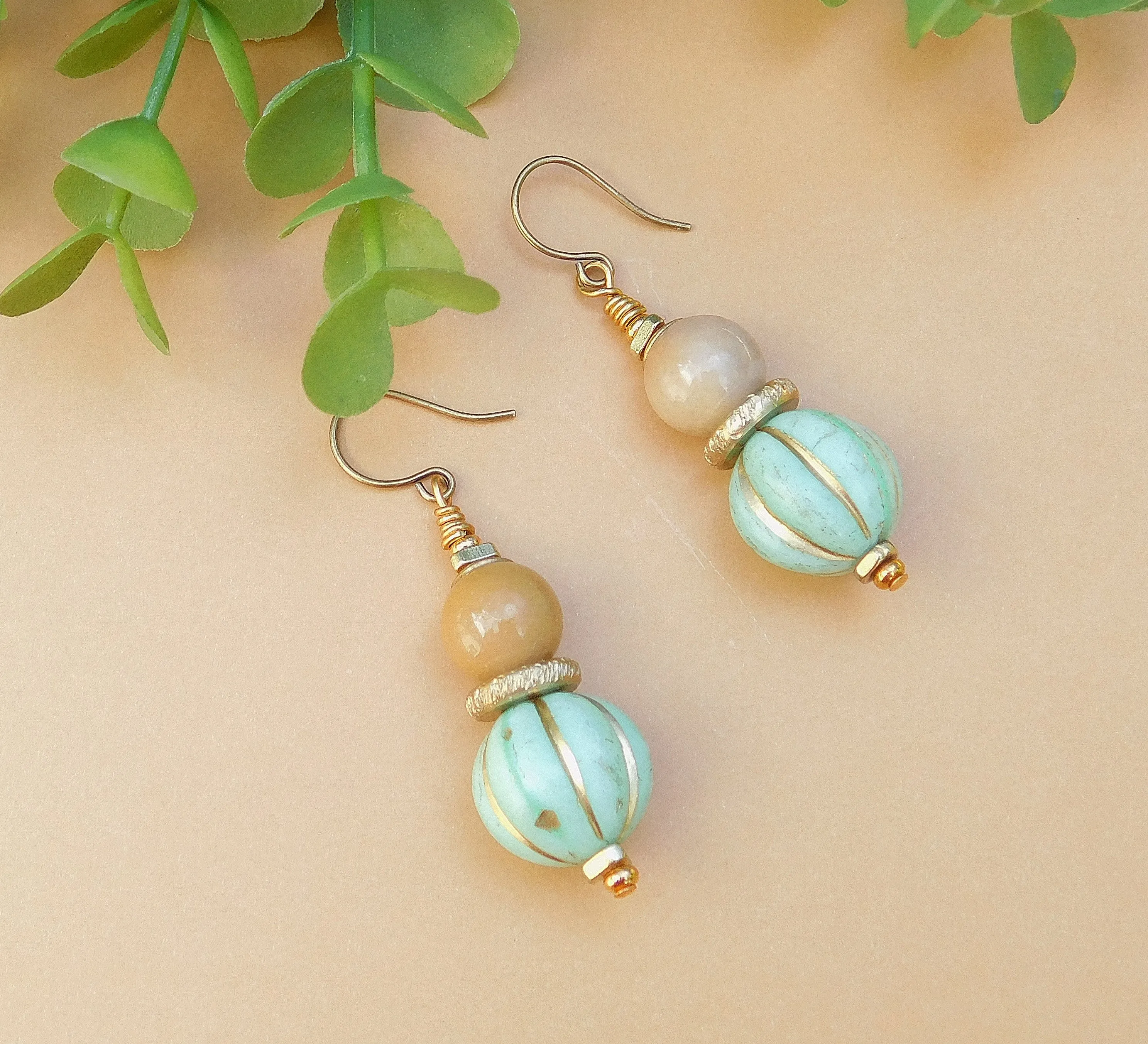 Aquamarine Czech Earrings