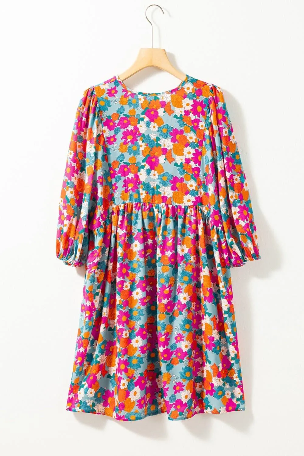 Aria Floral Tie Neck Puff Sleeve Mini Dress