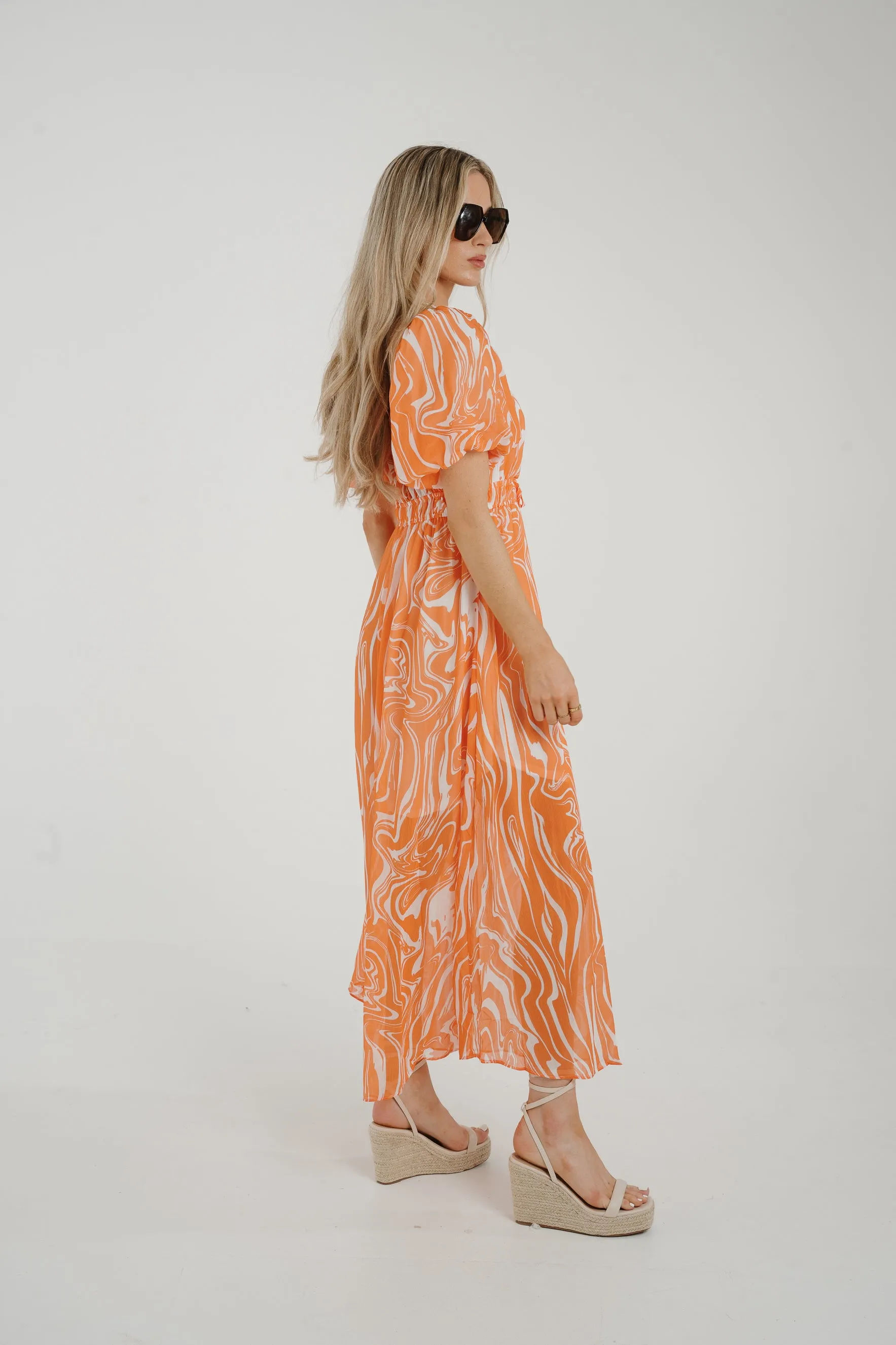 Aria Printed Dress In Orange Mix