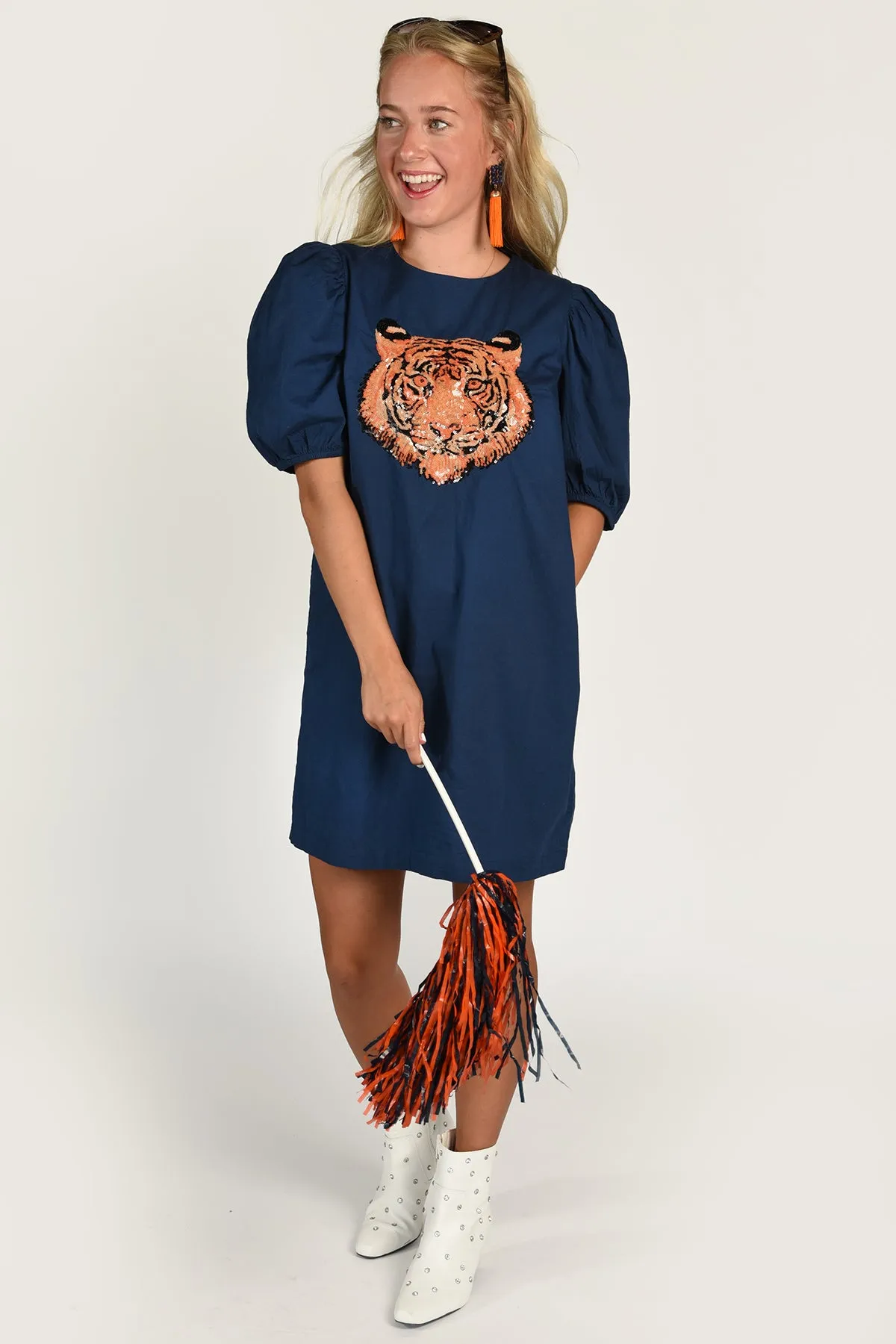 AUBURN SEQUIN PUFF SLEEVE DRESS