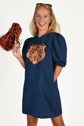 AUBURN SEQUIN PUFF SLEEVE DRESS