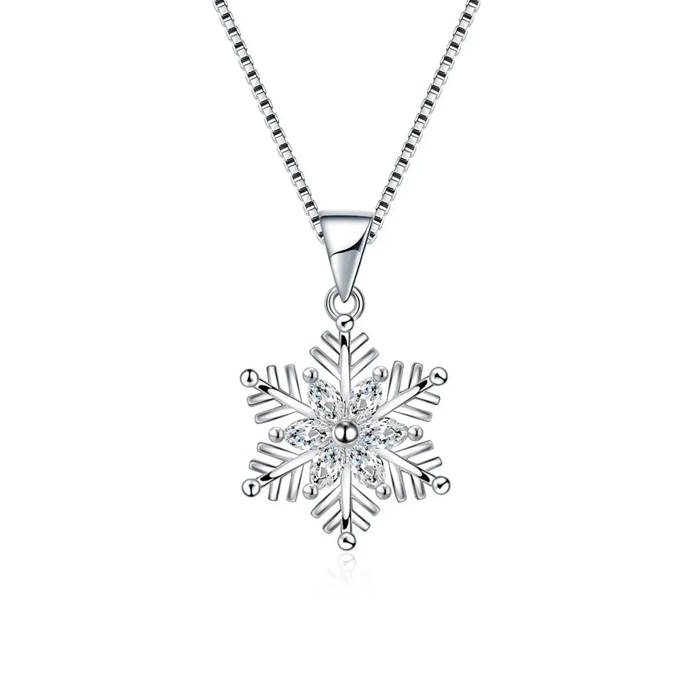 Austrian Crystal Bridal Snowflake Necklace Earrings Set Clear Silver-Tone