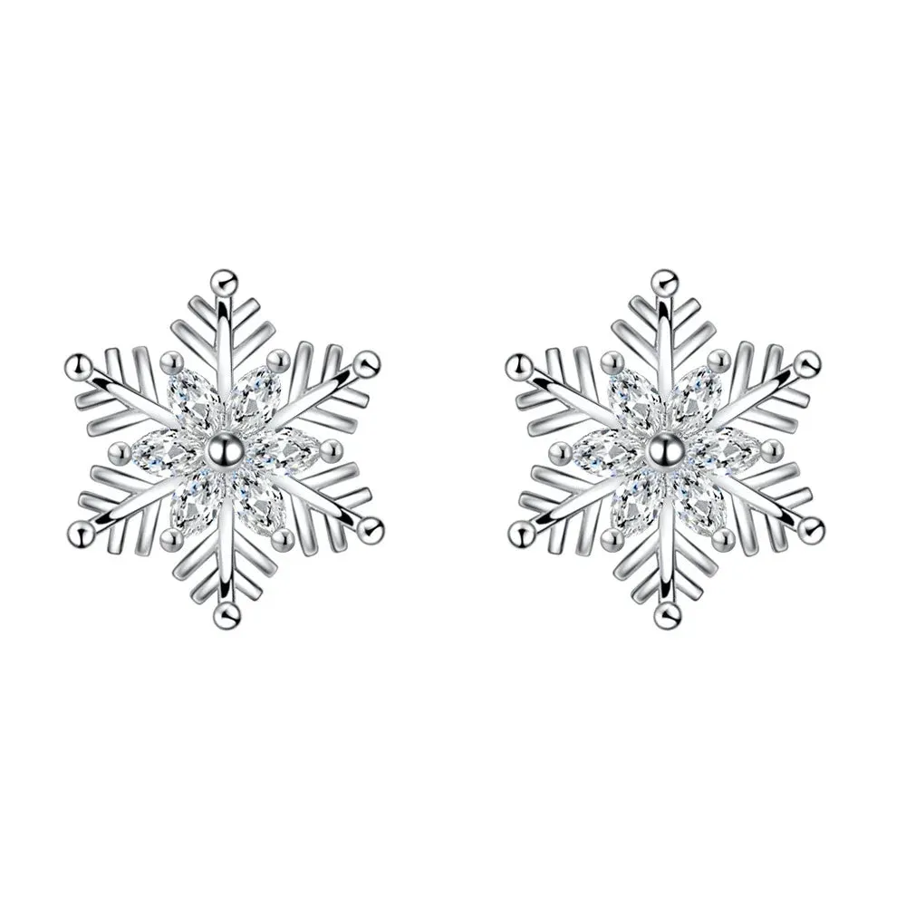 Austrian Crystal Bridal Snowflake Necklace Earrings Set Clear Silver-Tone