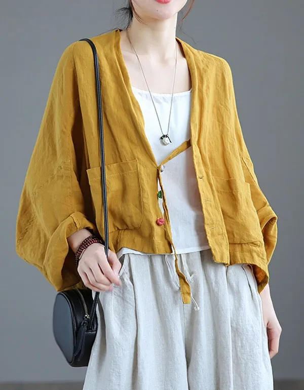 Autumn Women's Linen Long-sleeve Short Cardigan