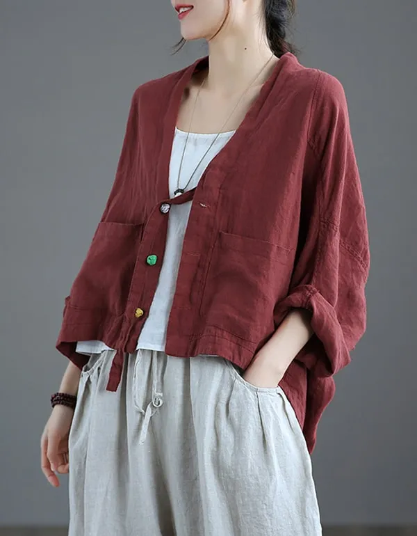 Autumn Women's Linen Long-sleeve Short Cardigan