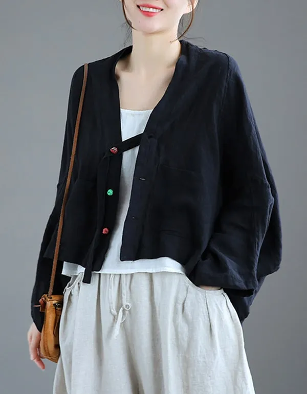 Autumn Women's Linen Long-sleeve Short Cardigan