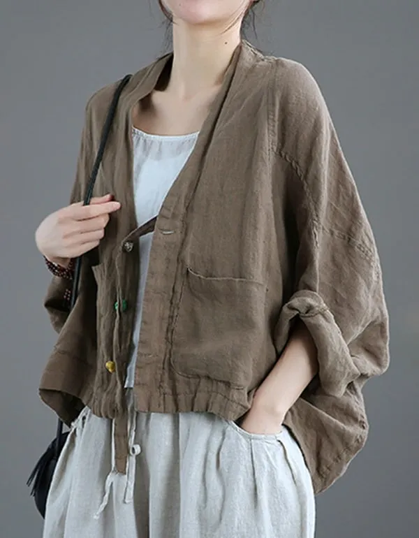 Autumn Women's Linen Long-sleeve Short Cardigan