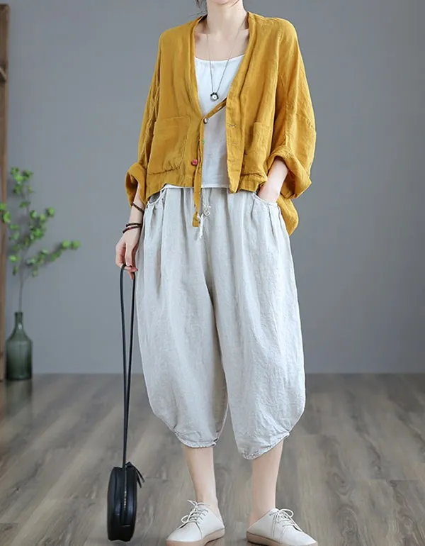 Autumn Women's Linen Long-sleeve Short Cardigan