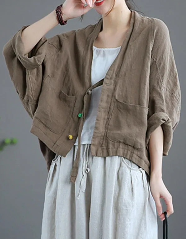 Autumn Women's Linen Long-sleeve Short Cardigan