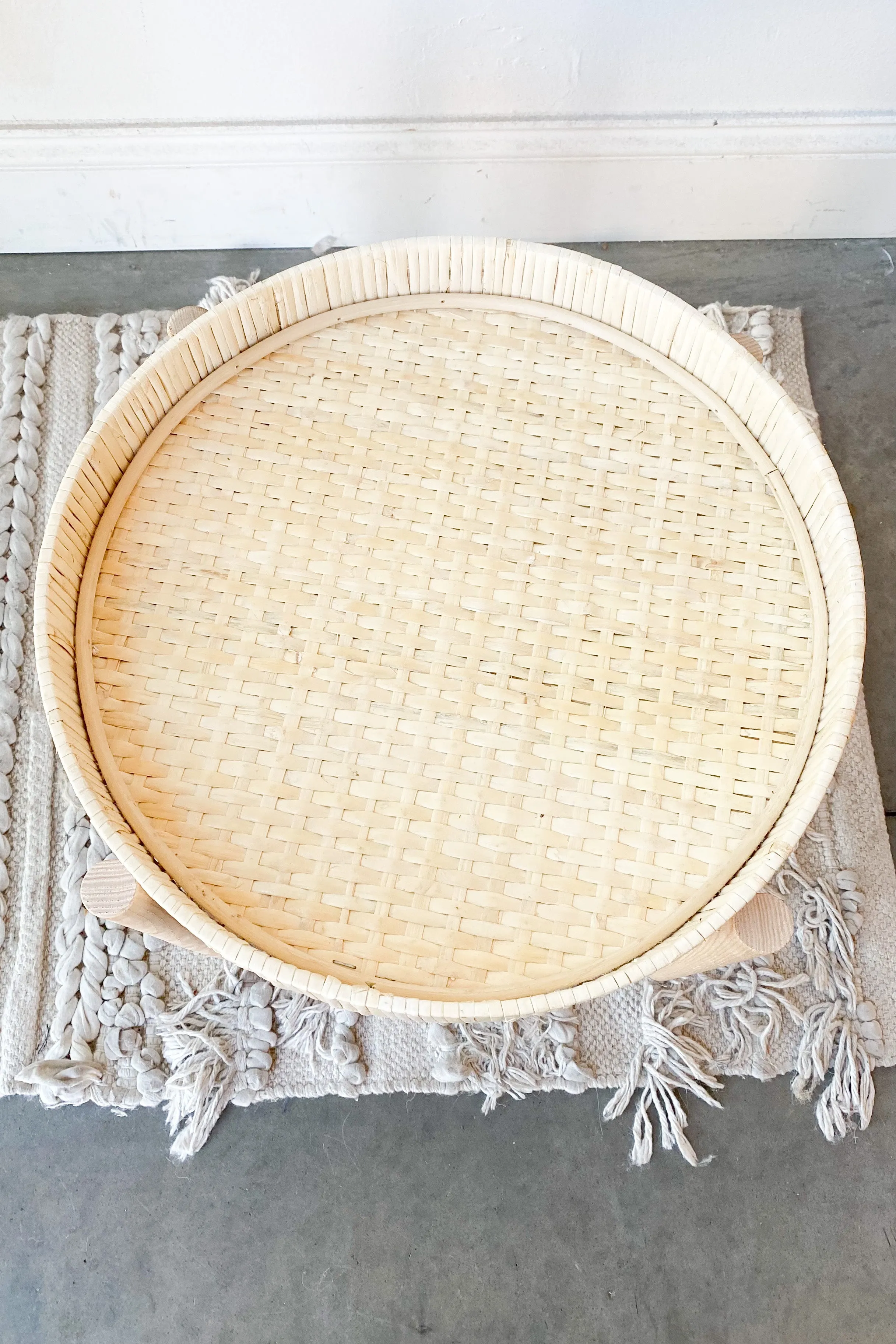 bamboo pedestal   rattan tray