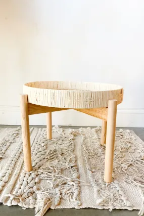 bamboo pedestal   rattan tray