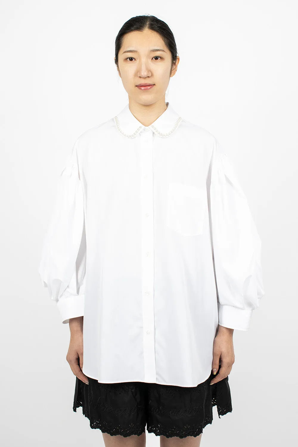 Beaded Signature Sleeve Shirt White/Pearl