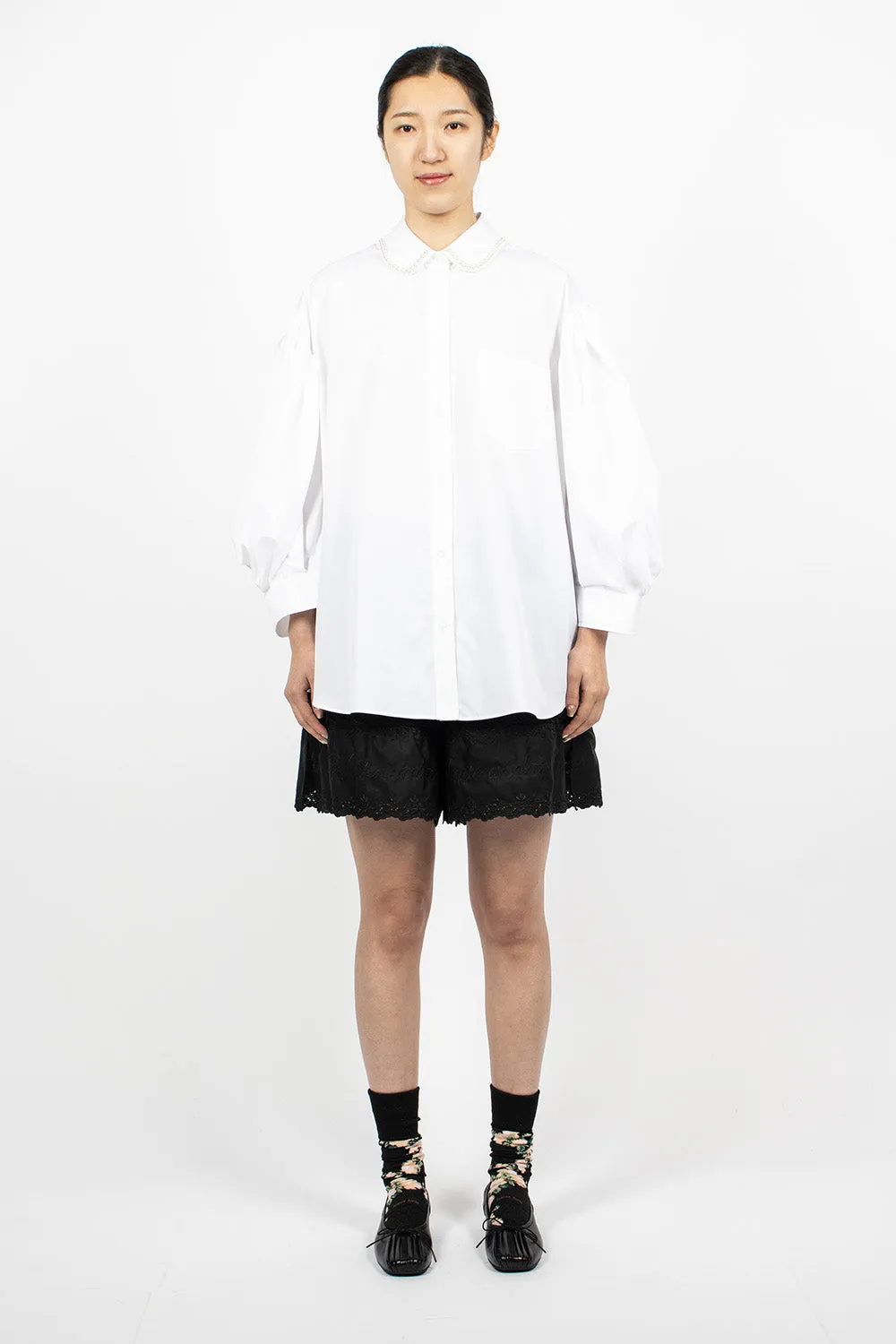 Beaded Signature Sleeve Shirt White/Pearl